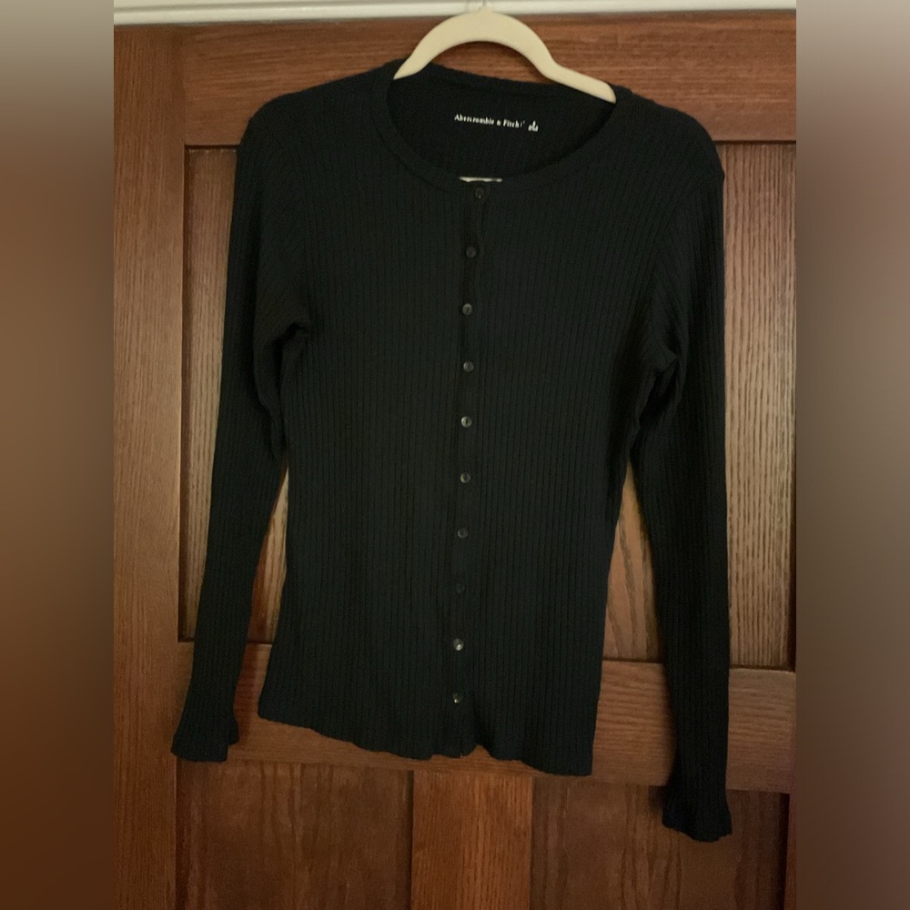 Abercrombie & Fitch Black Ribbed Button-Down Cardigan Sweater Small w/stretch